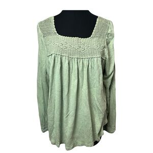 Soft Surroundings | Sage Green Arlo Square Neck Crochet Peasant Blouse, XL